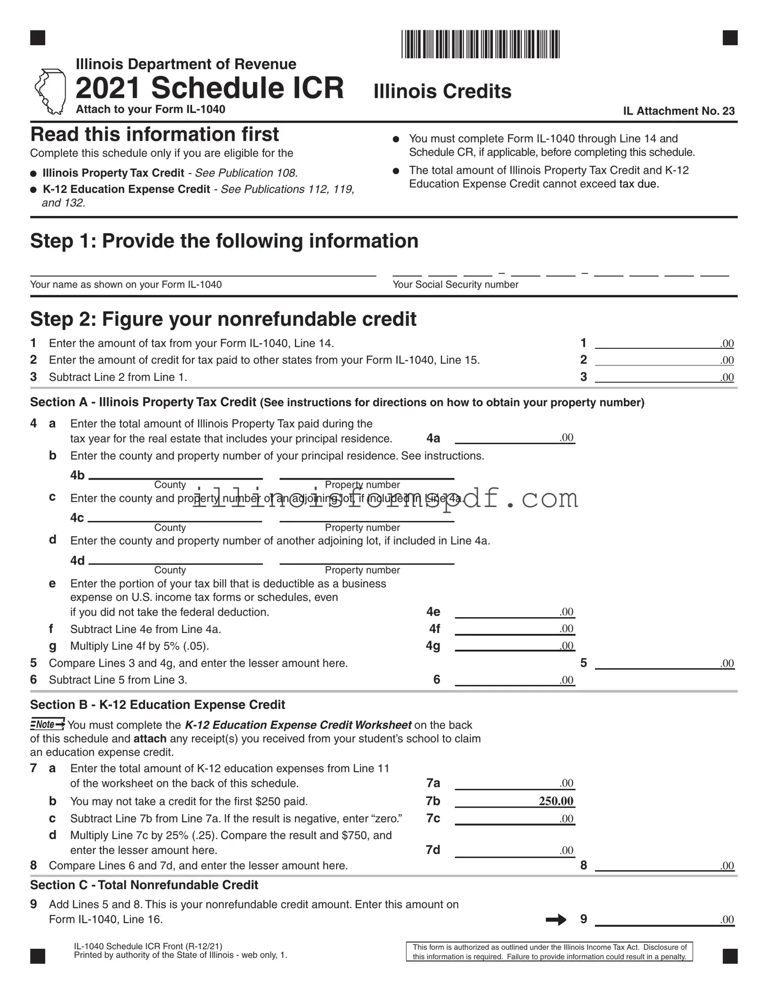 Get 2015 Illinois Schedule Icr Form