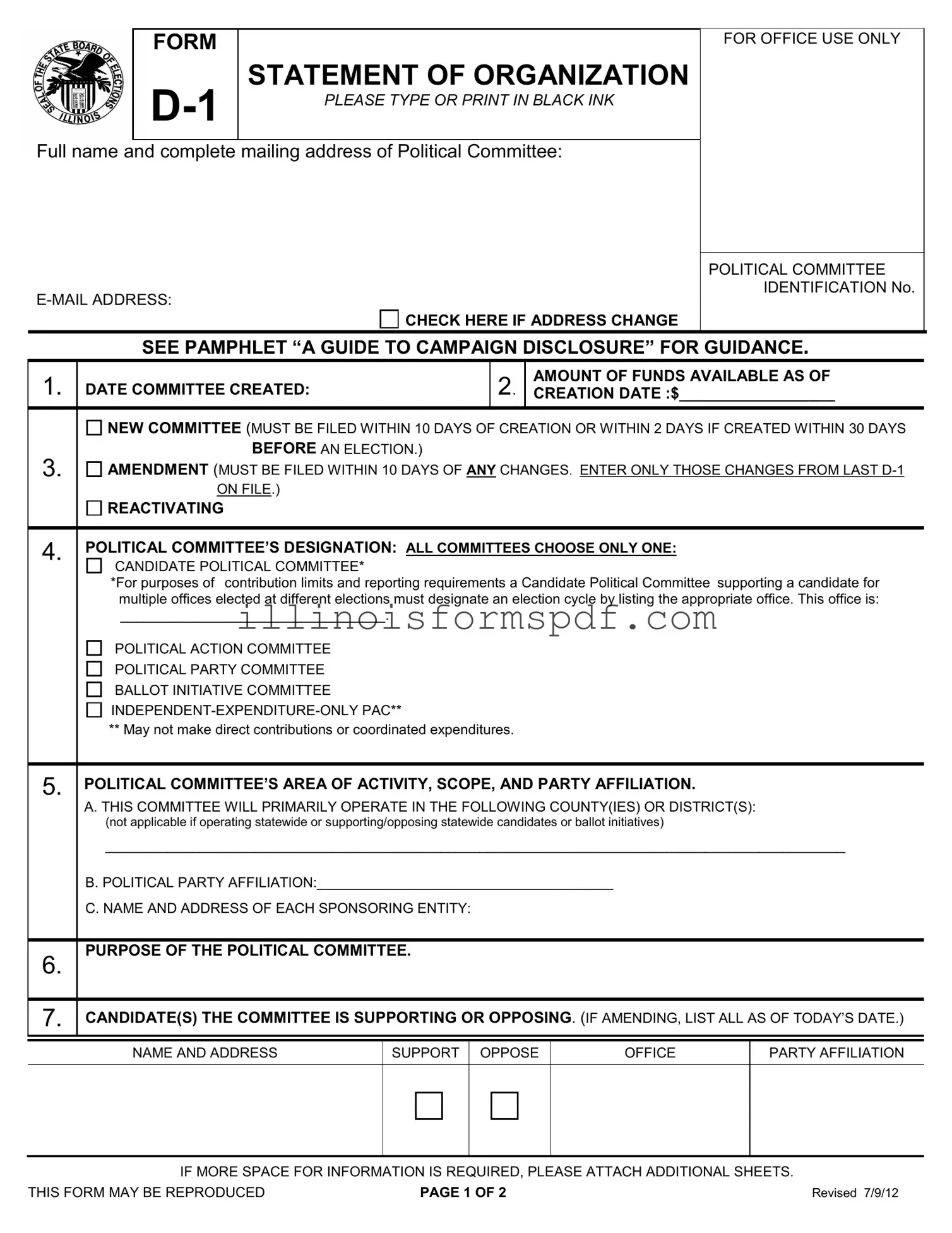 Get D 1 Statement Organization Illinois Form