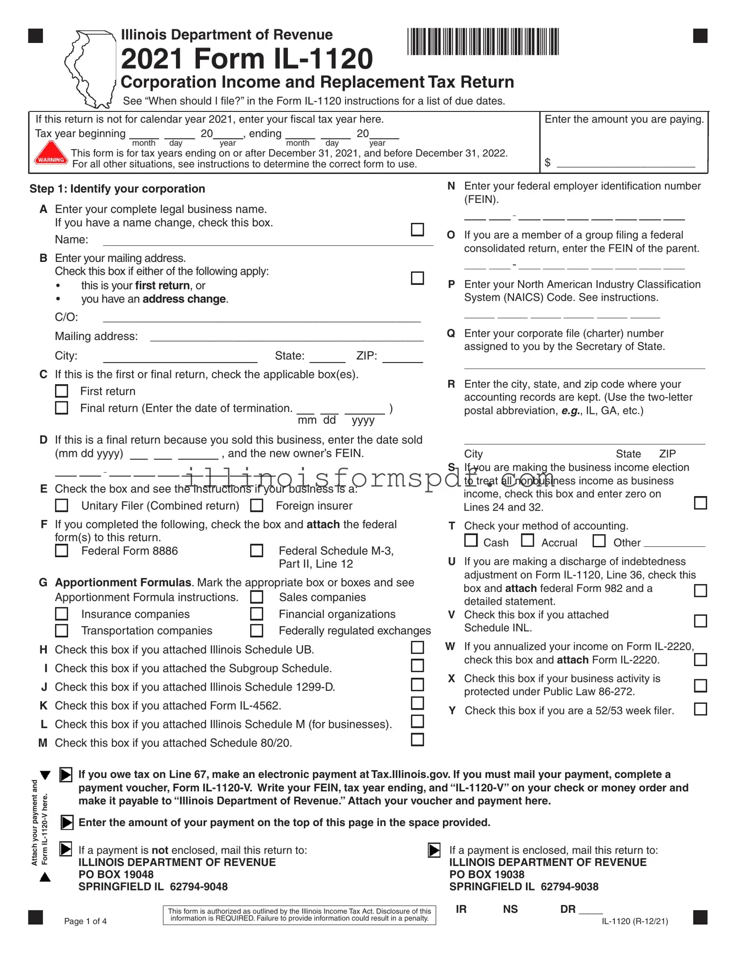Get Illinois 1120 Form