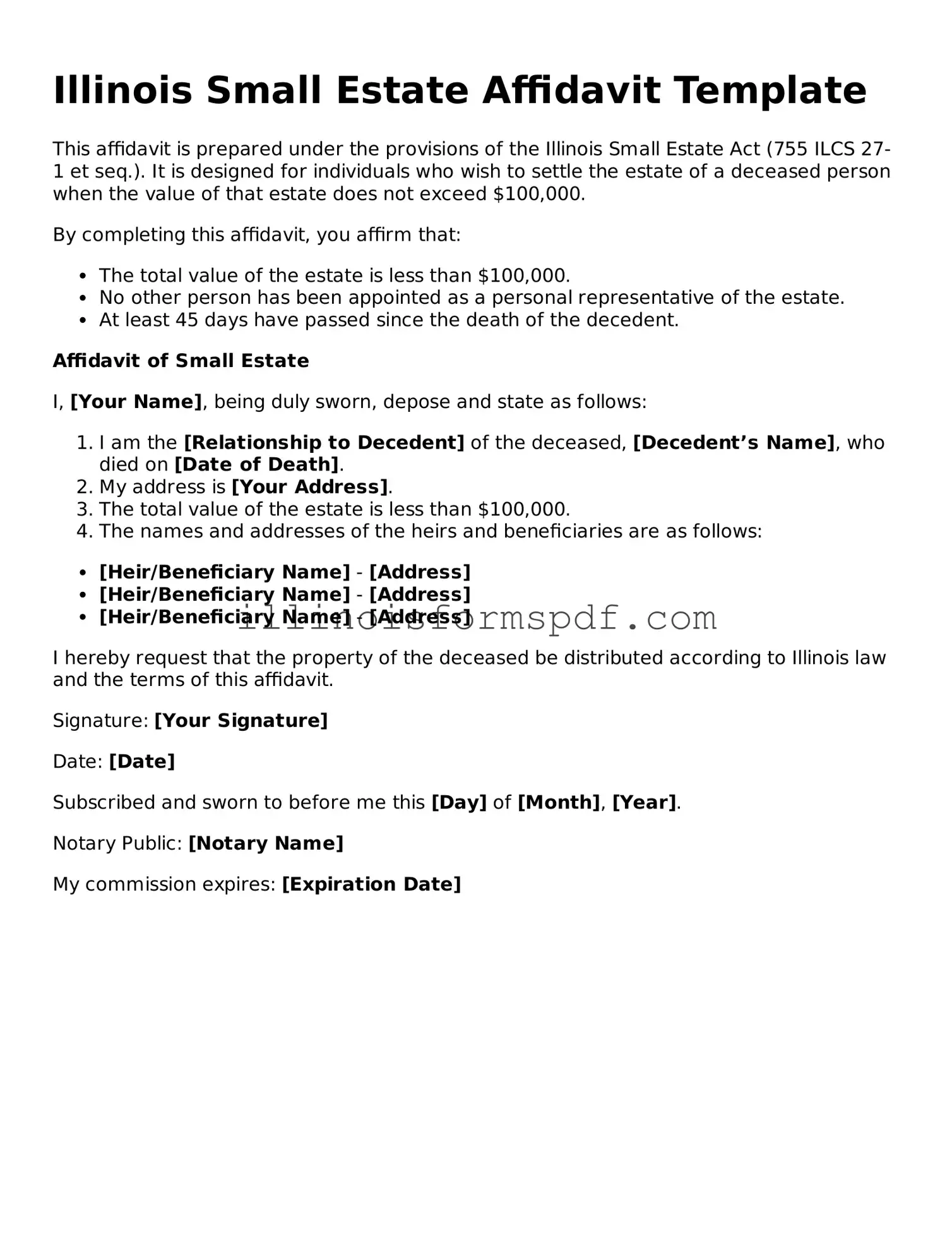 Printable Illinois Small Estate Affidavit Form