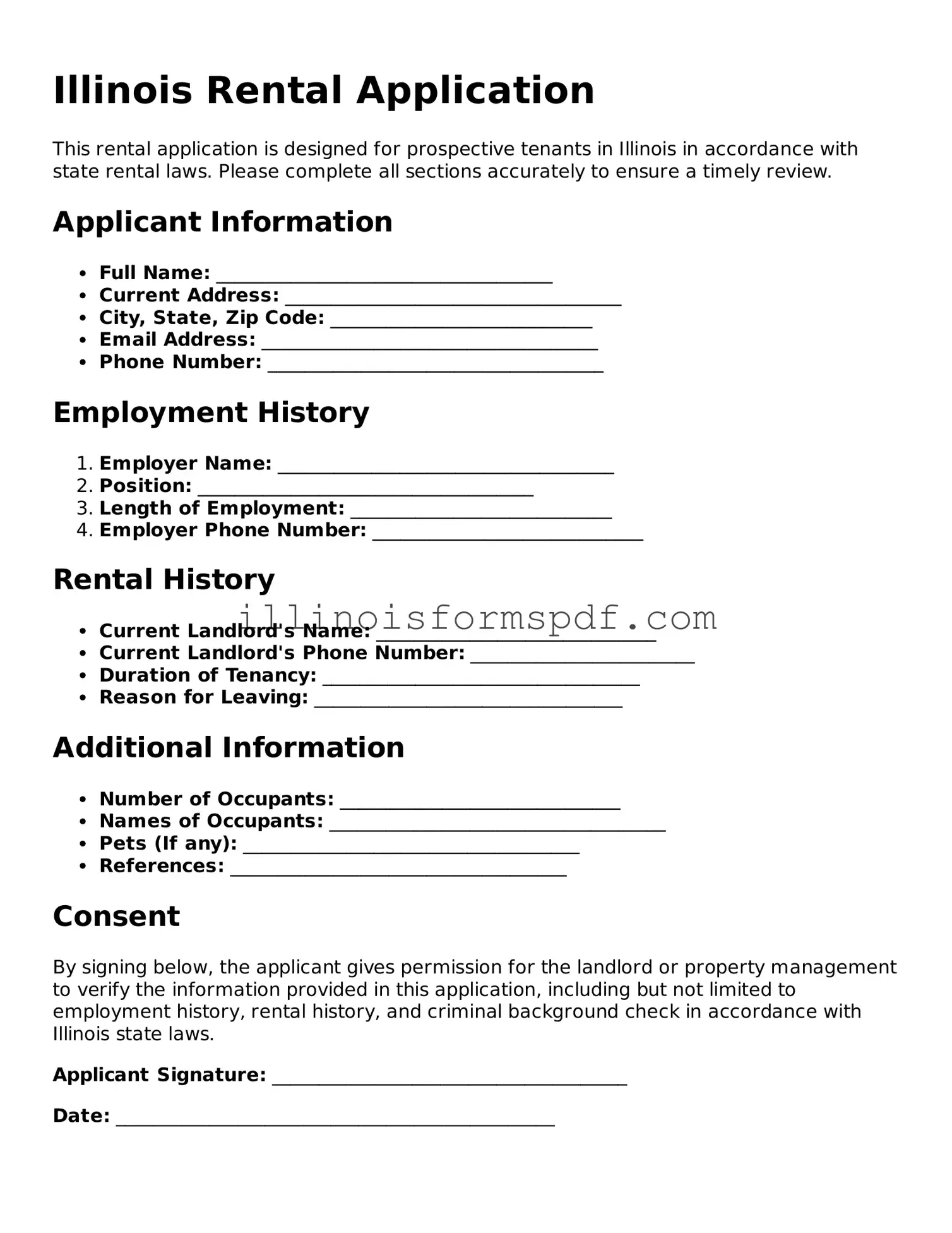 Printable Illinois Rental Application Form