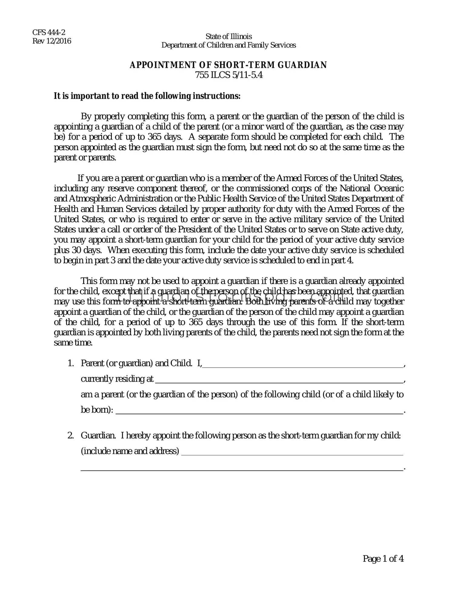 Get Illinois Appointment Short Term Guardian Form