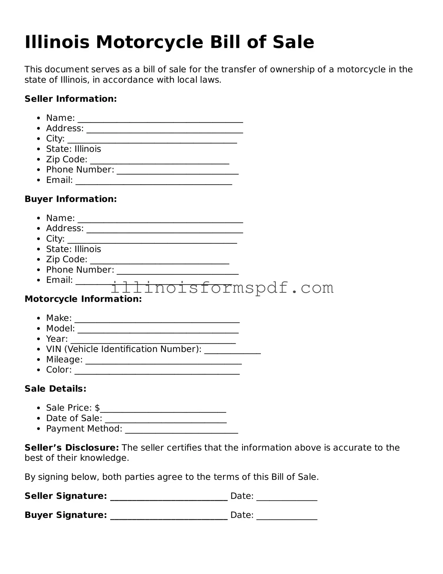 Printable Illinois Motorcycle Bill of Sale Form