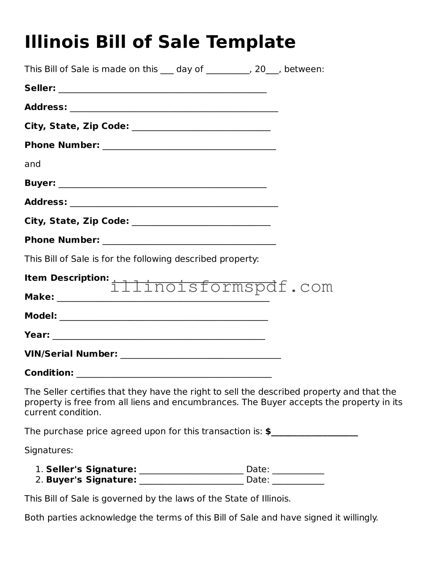 Printable Illinois Bill of Sale Form
