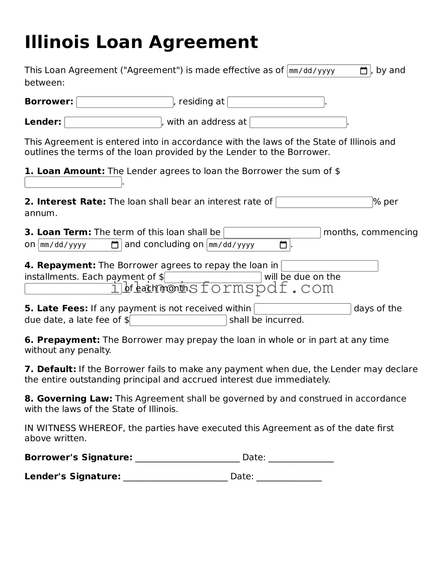 Printable Illinois Loan Agreement Form
