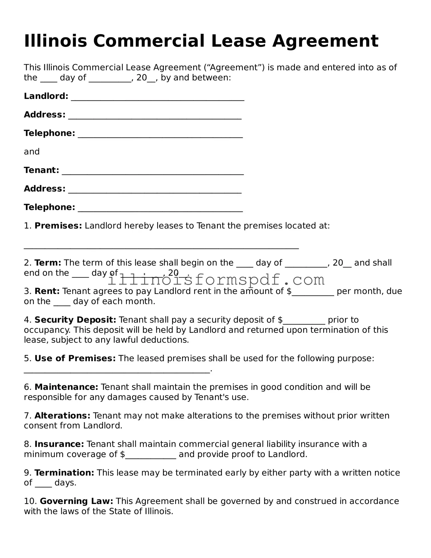 Printable Illinois Commercial Lease Agreement Form