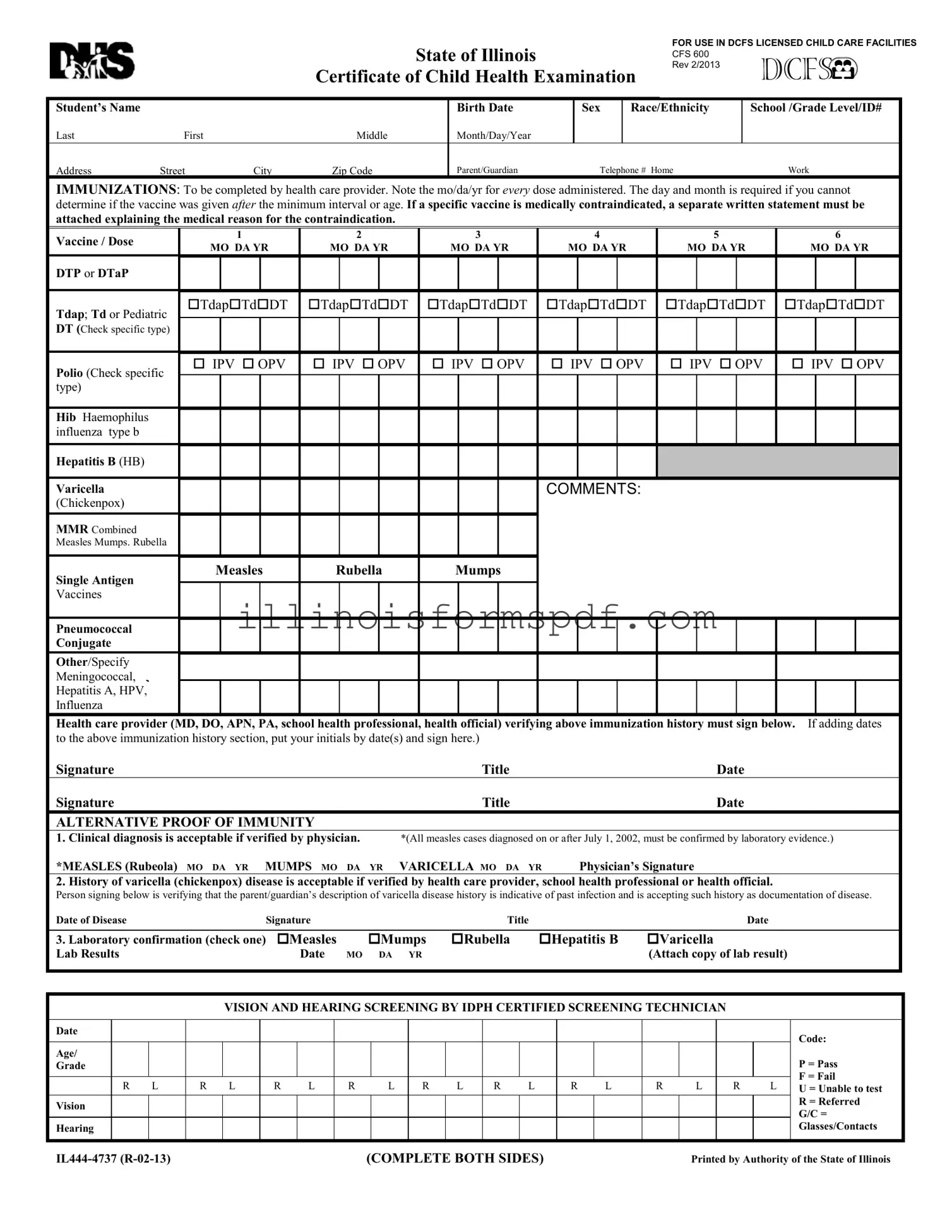 Get Illinois Child Health Examination Form