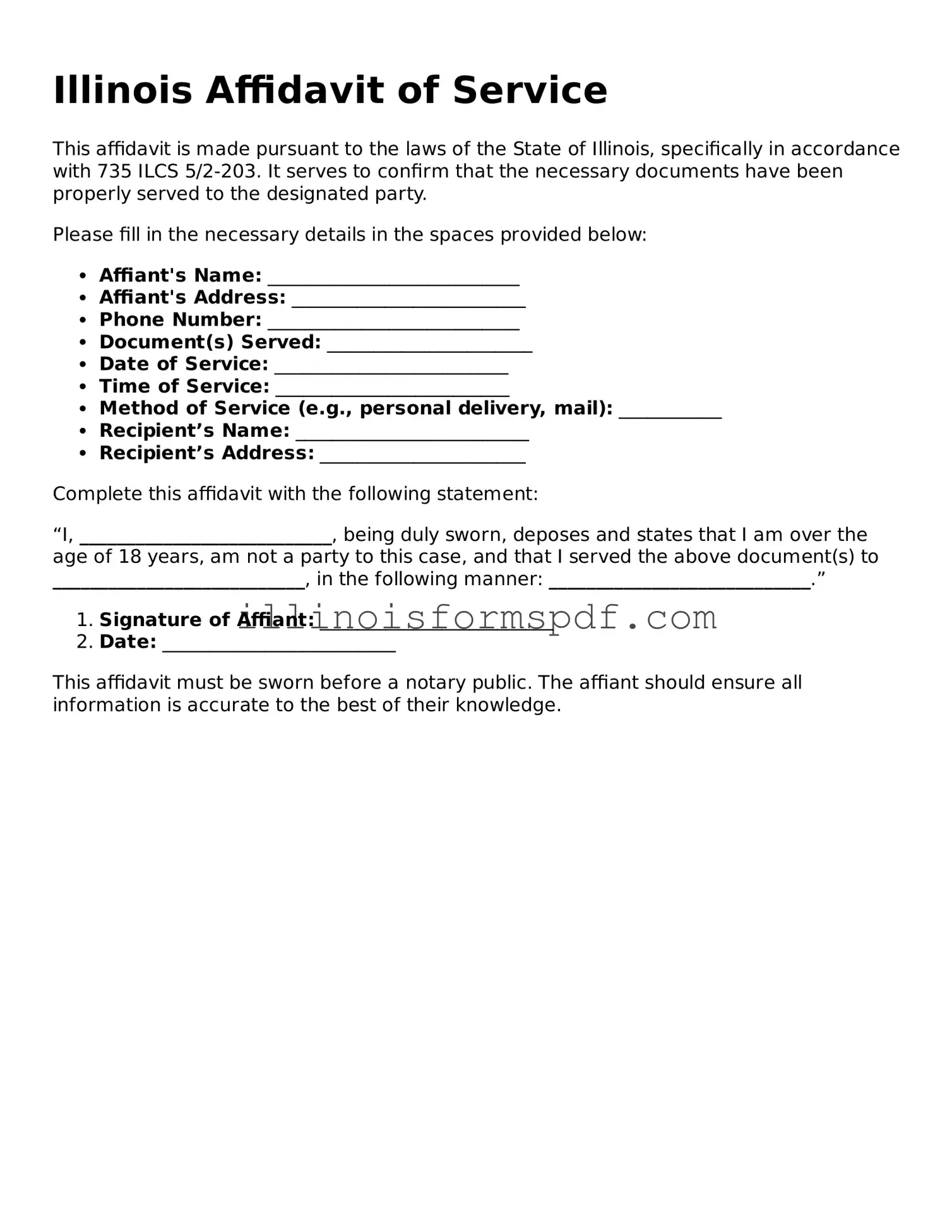 Printable Illinois Affidavit of Service Form