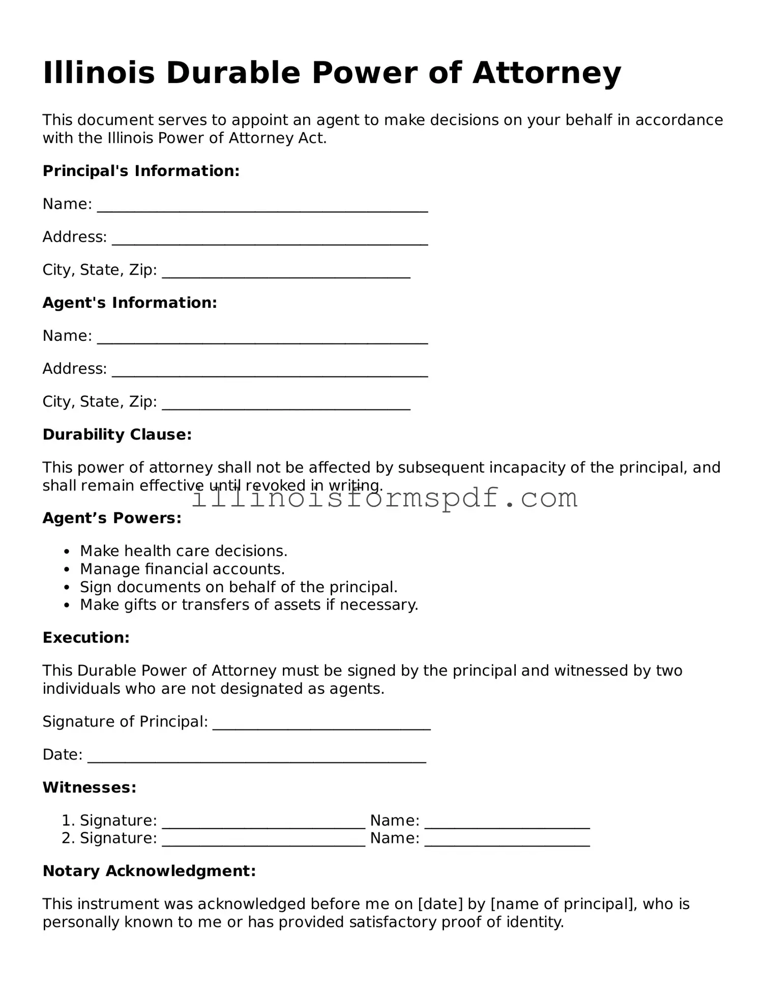 Printable Illinois Durable Power of Attorney Form