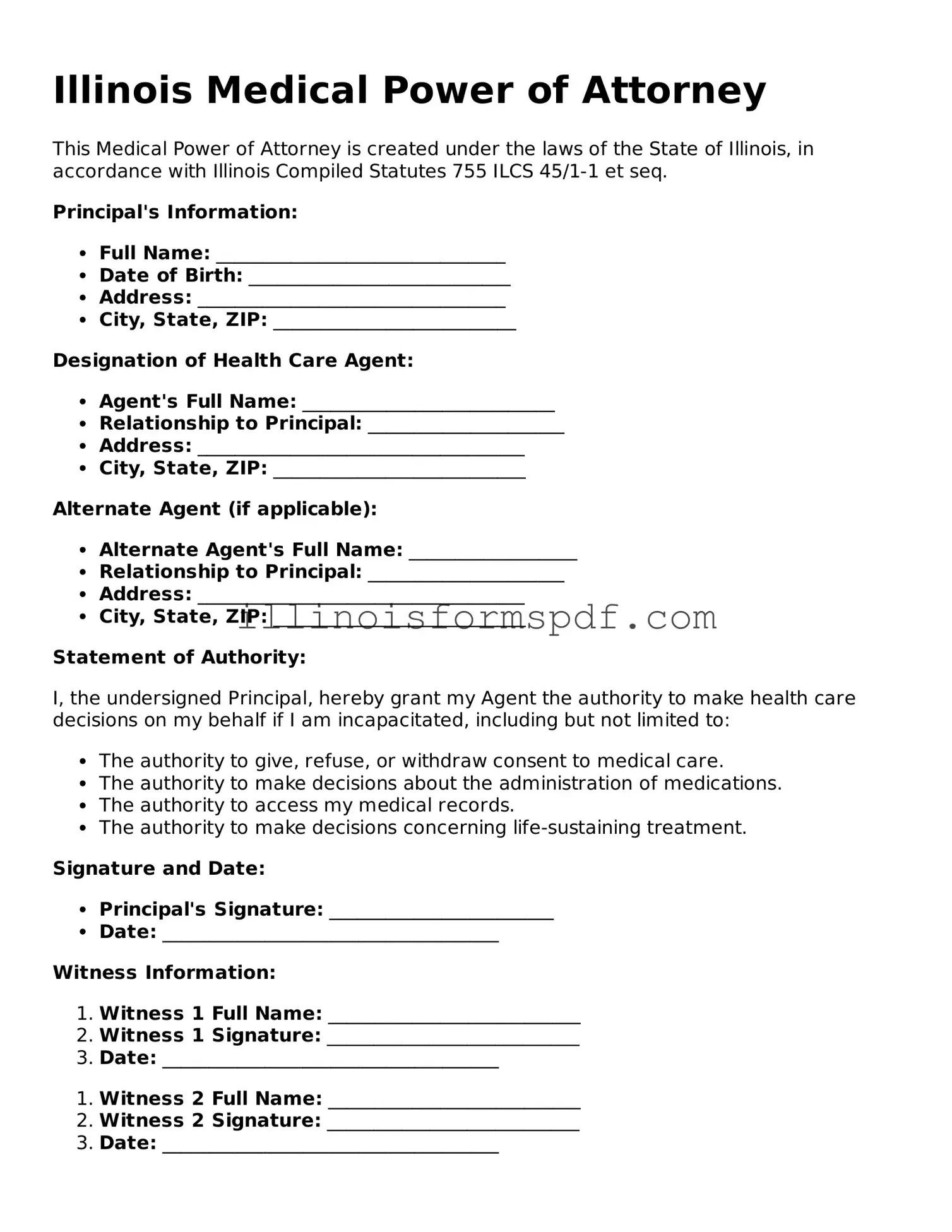 Printable Illinois Medical Power of Attorney Form