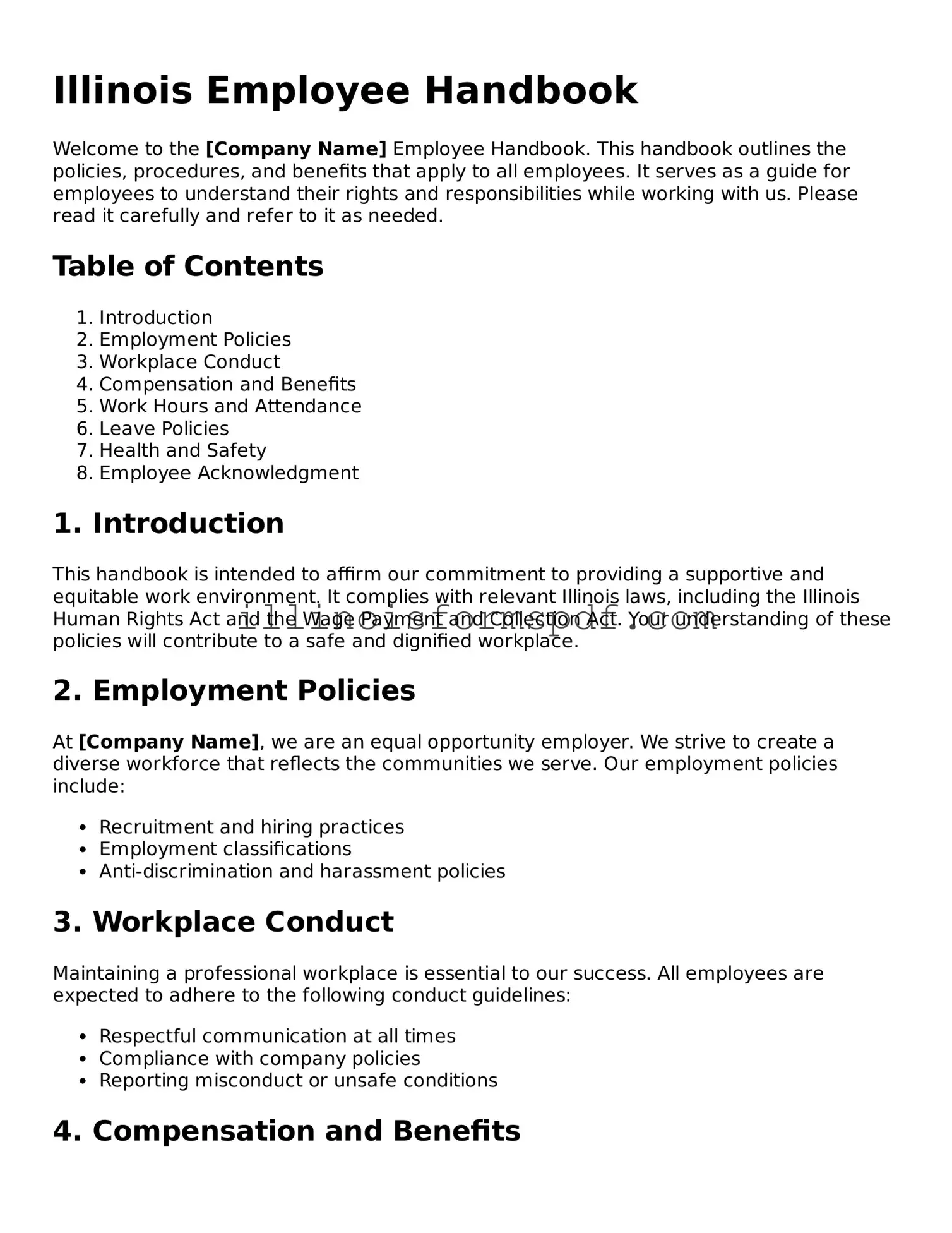 Printable Illinois Employee Handbook Form