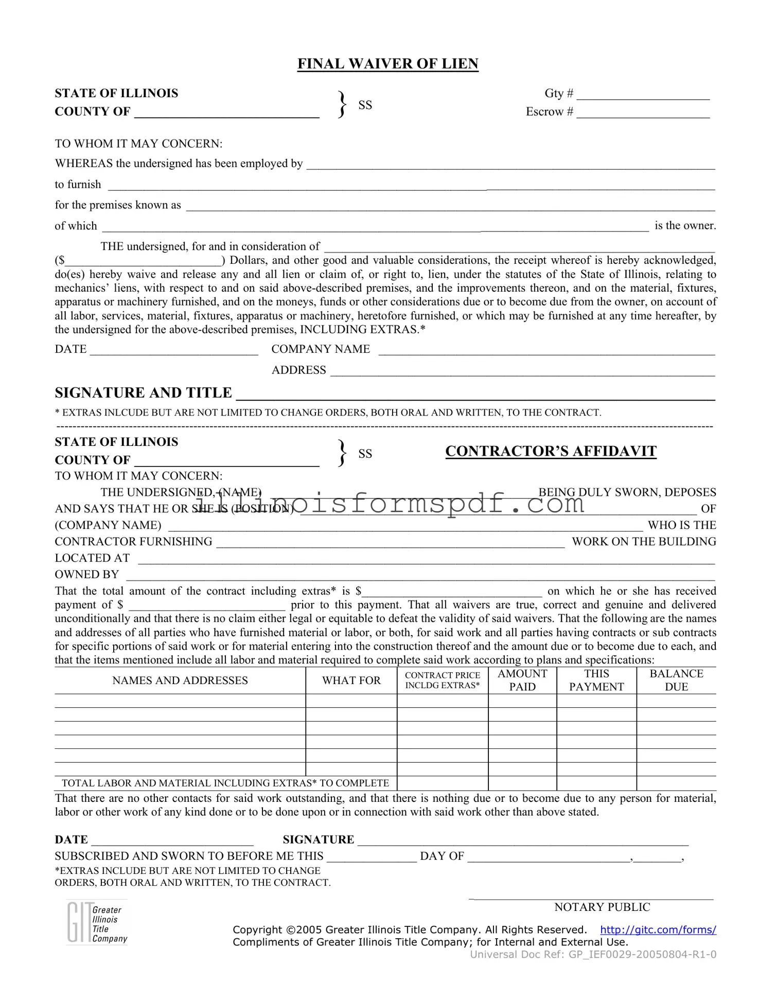 Get Illinois Final Waiver Of Lien Form