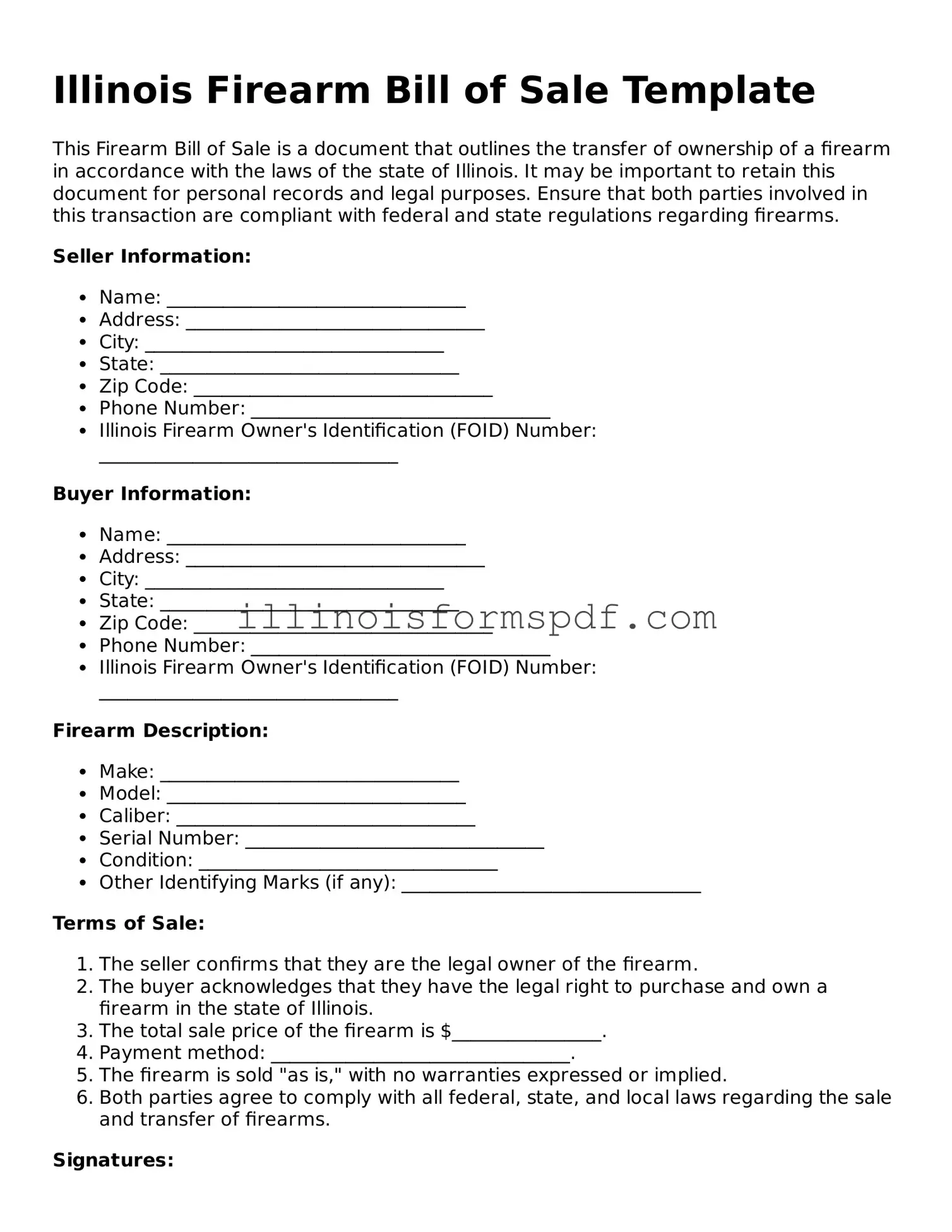 Printable Illinois Firearm Bill of Sale Form