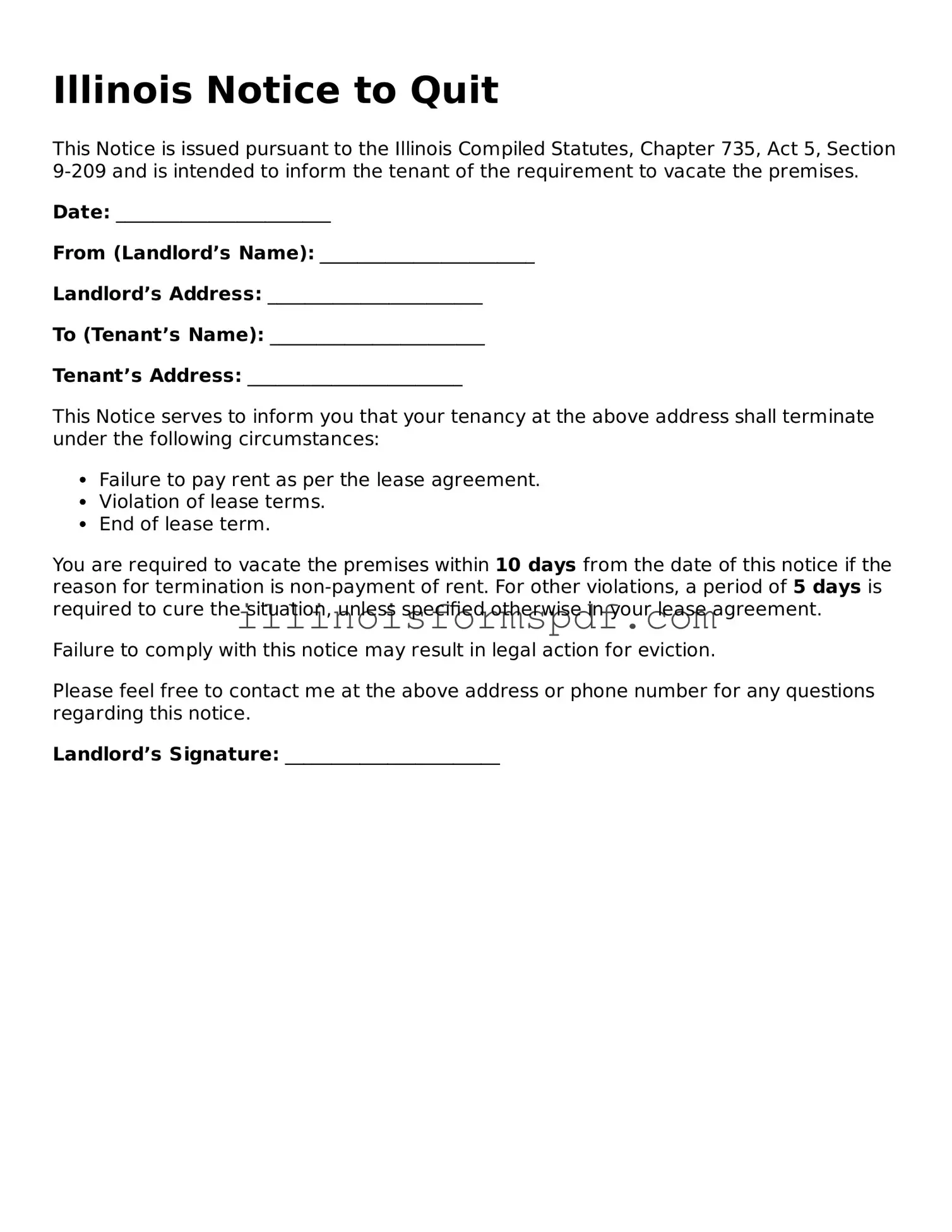 Printable Illinois Notice to Quit Form
