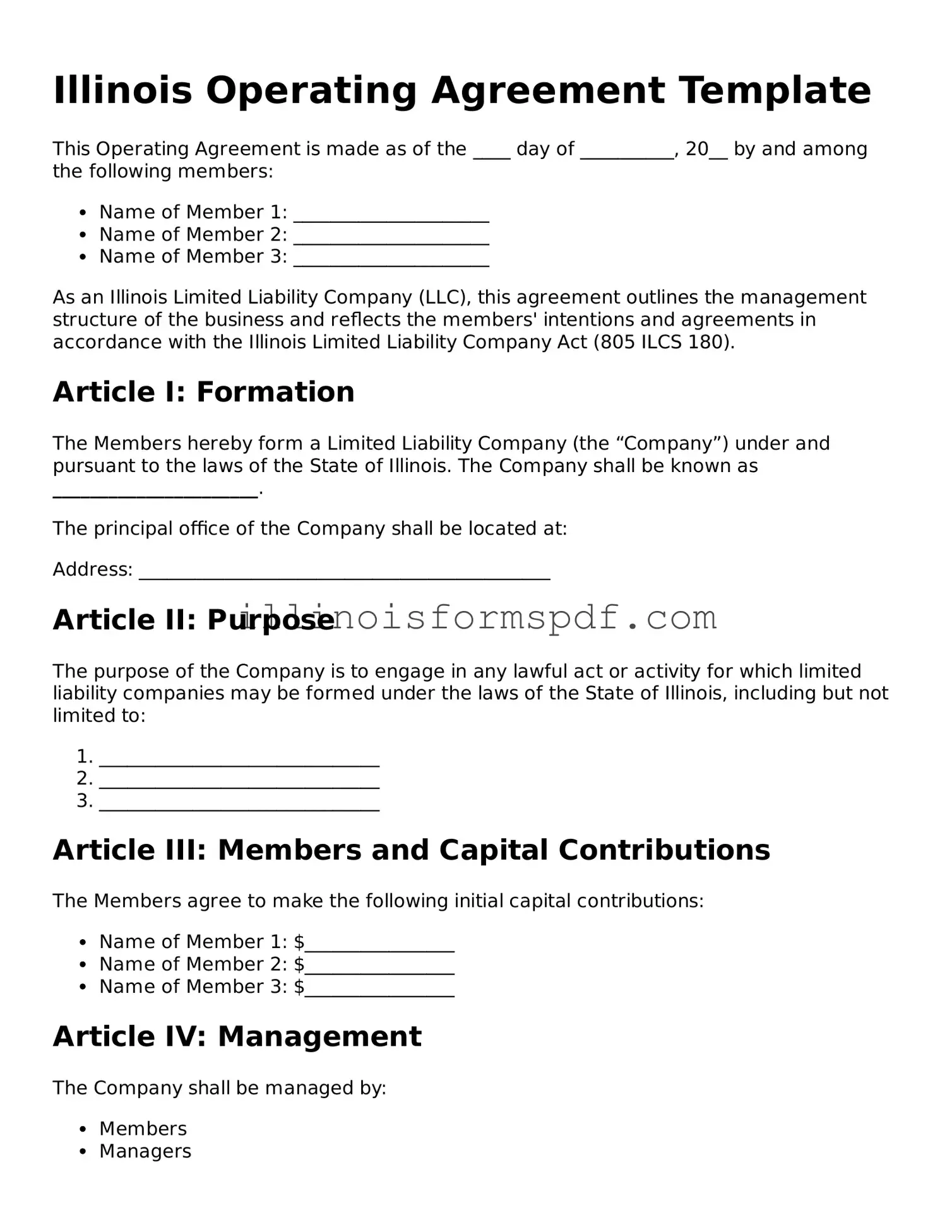 Printable Illinois Operating Agreement Form