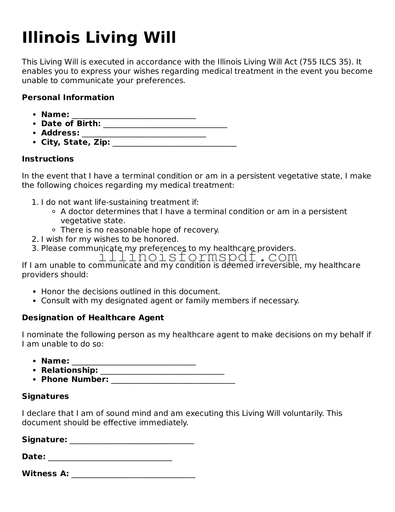 Printable Illinois Living Will Form