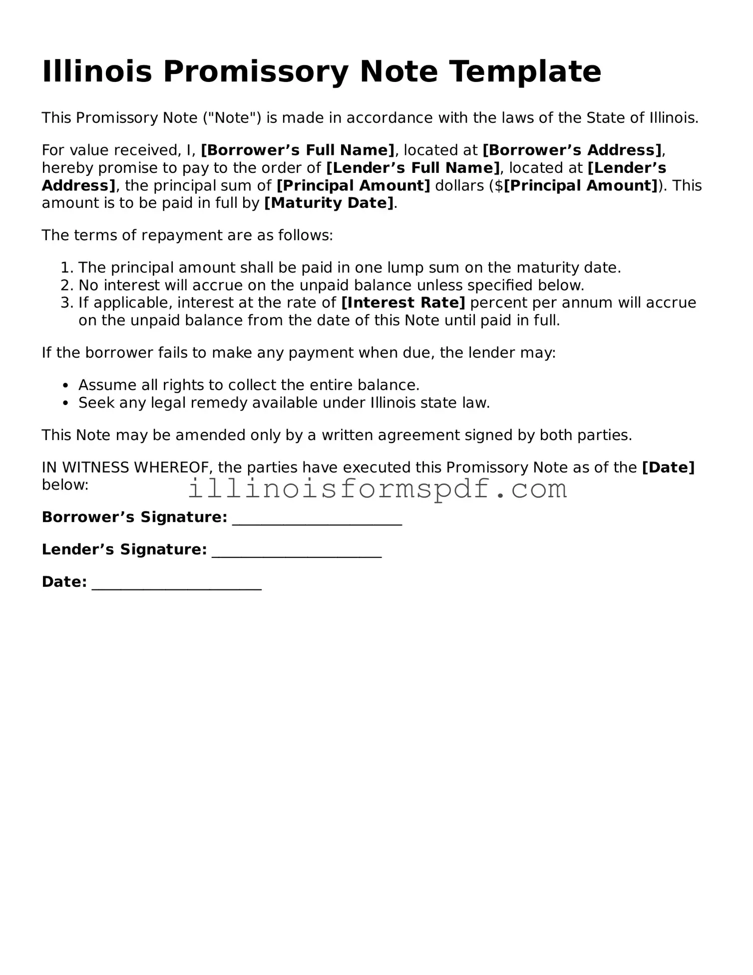 Printable Illinois Promissory Note Form