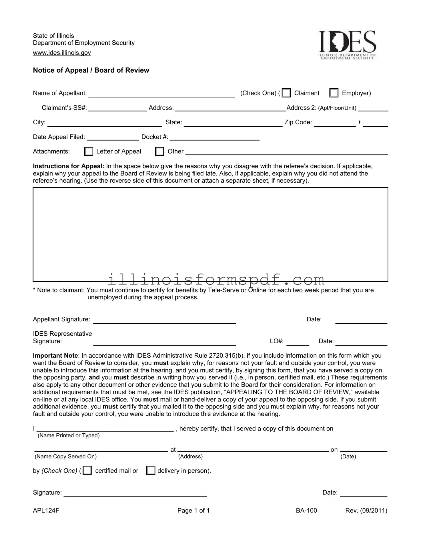 Get Illinois Notice Appeal Form