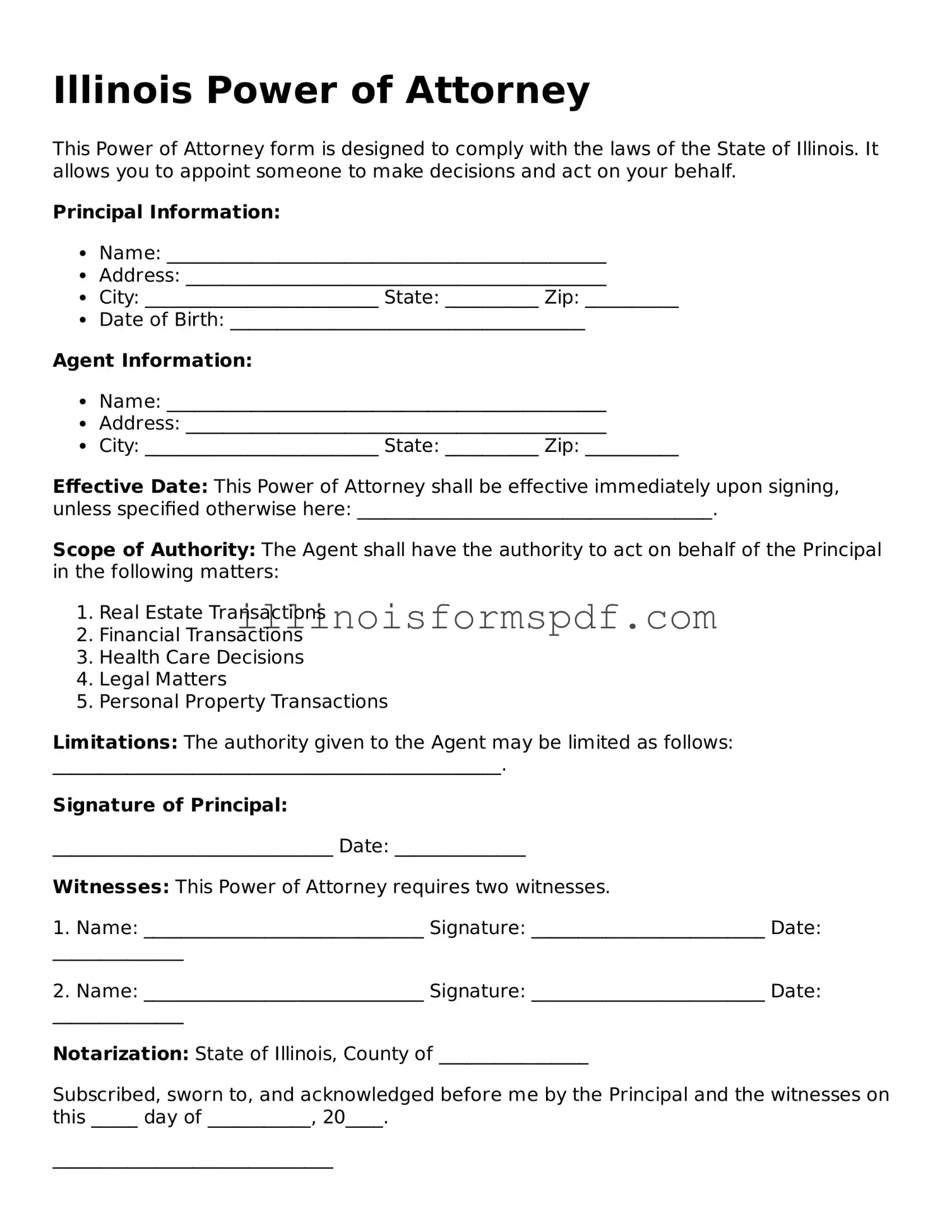Printable Illinois Power of Attorney Form