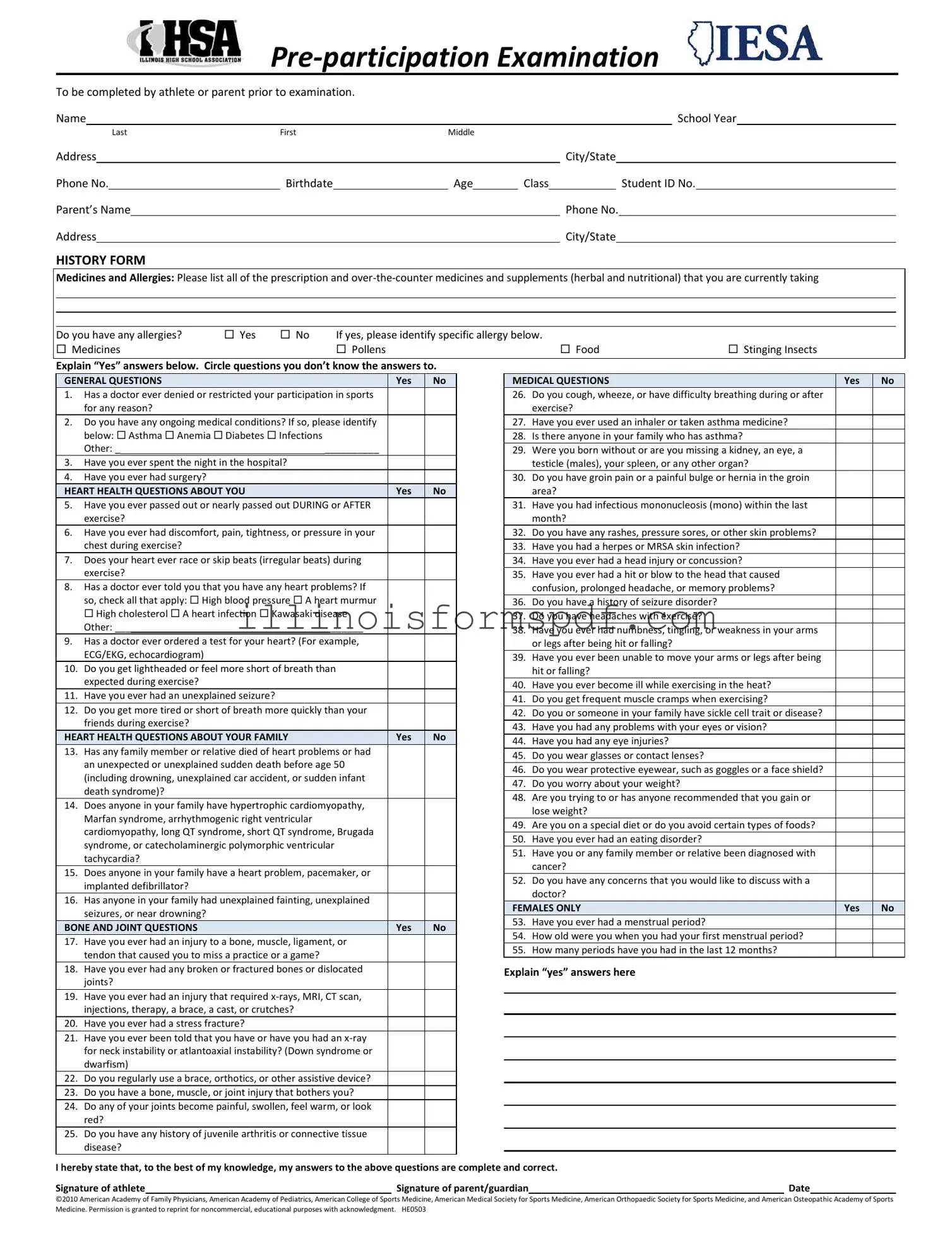 Get Illinois Pre Participation Physical Form