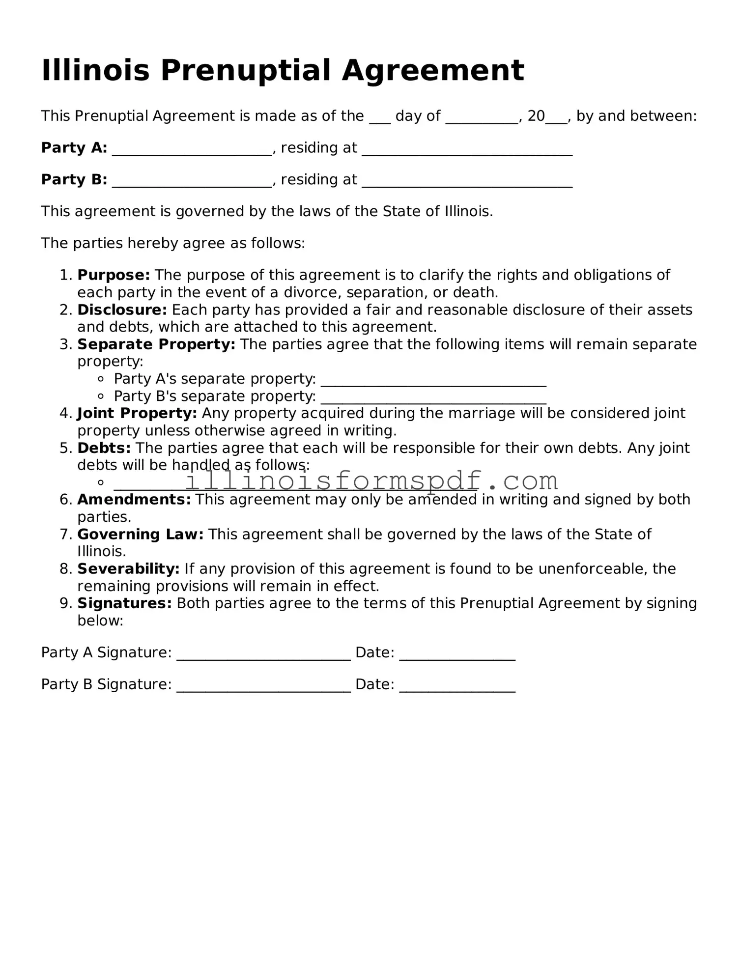Printable Illinois Prenuptial Agreement Form