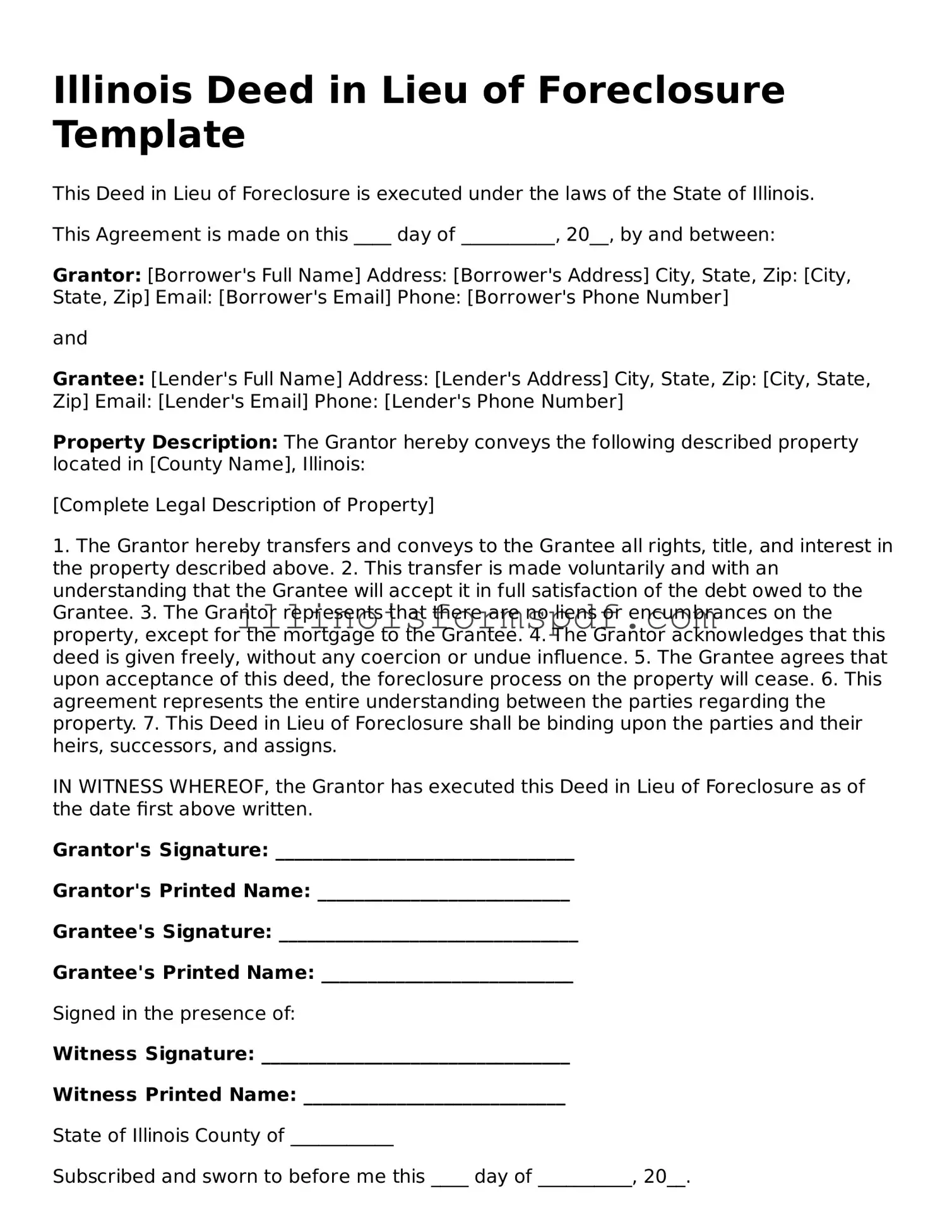 Printable Illinois Deed in Lieu of Foreclosure Form