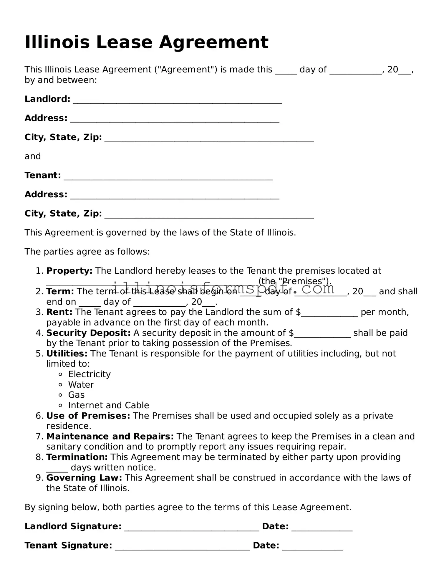 Printable Illinois Lease Agreement Form