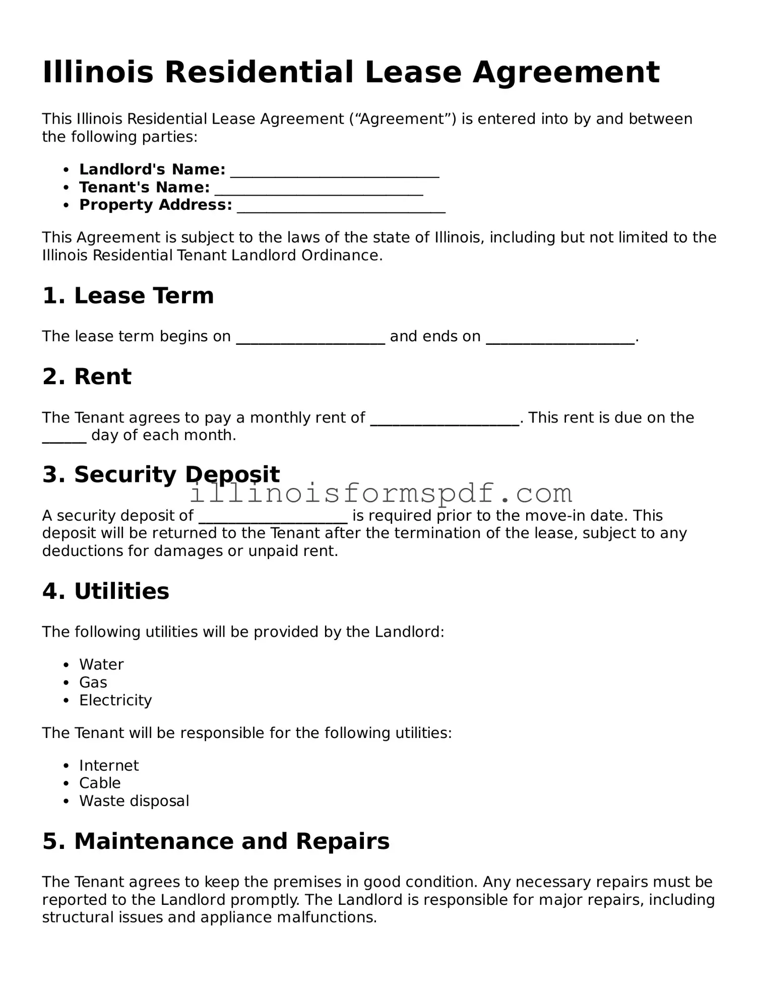 Printable Illinois Residential Lease Agreement Form