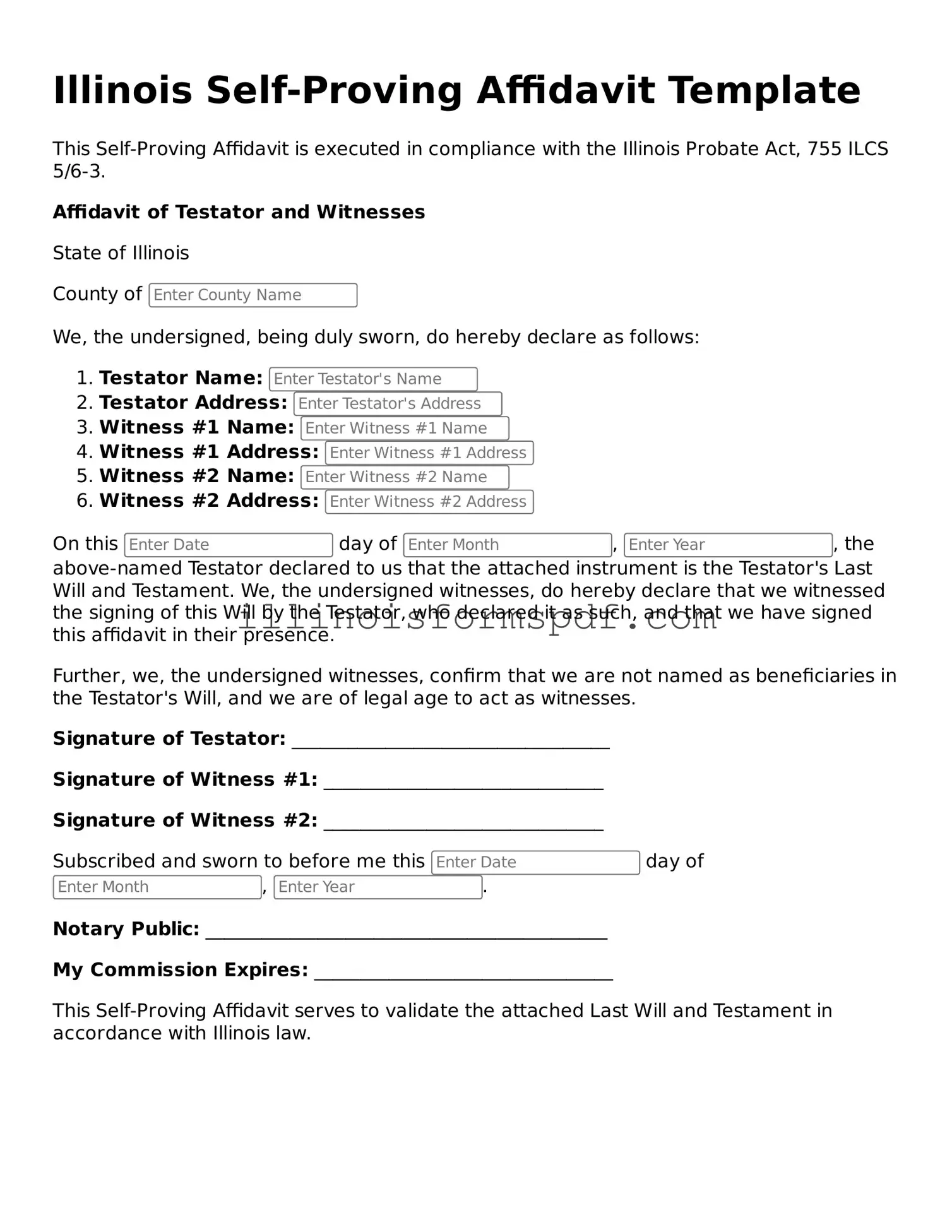 Printable Illinois Self-Proving Affidavit Form