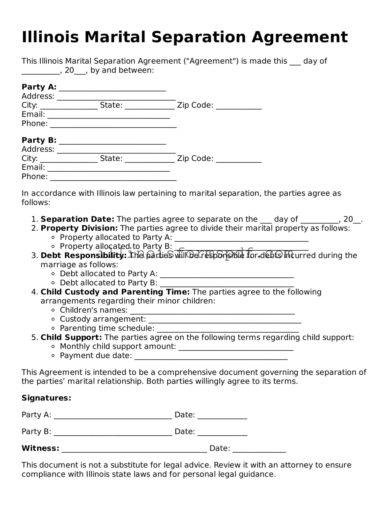 Printable Illinois Marital Separation Agreement Form