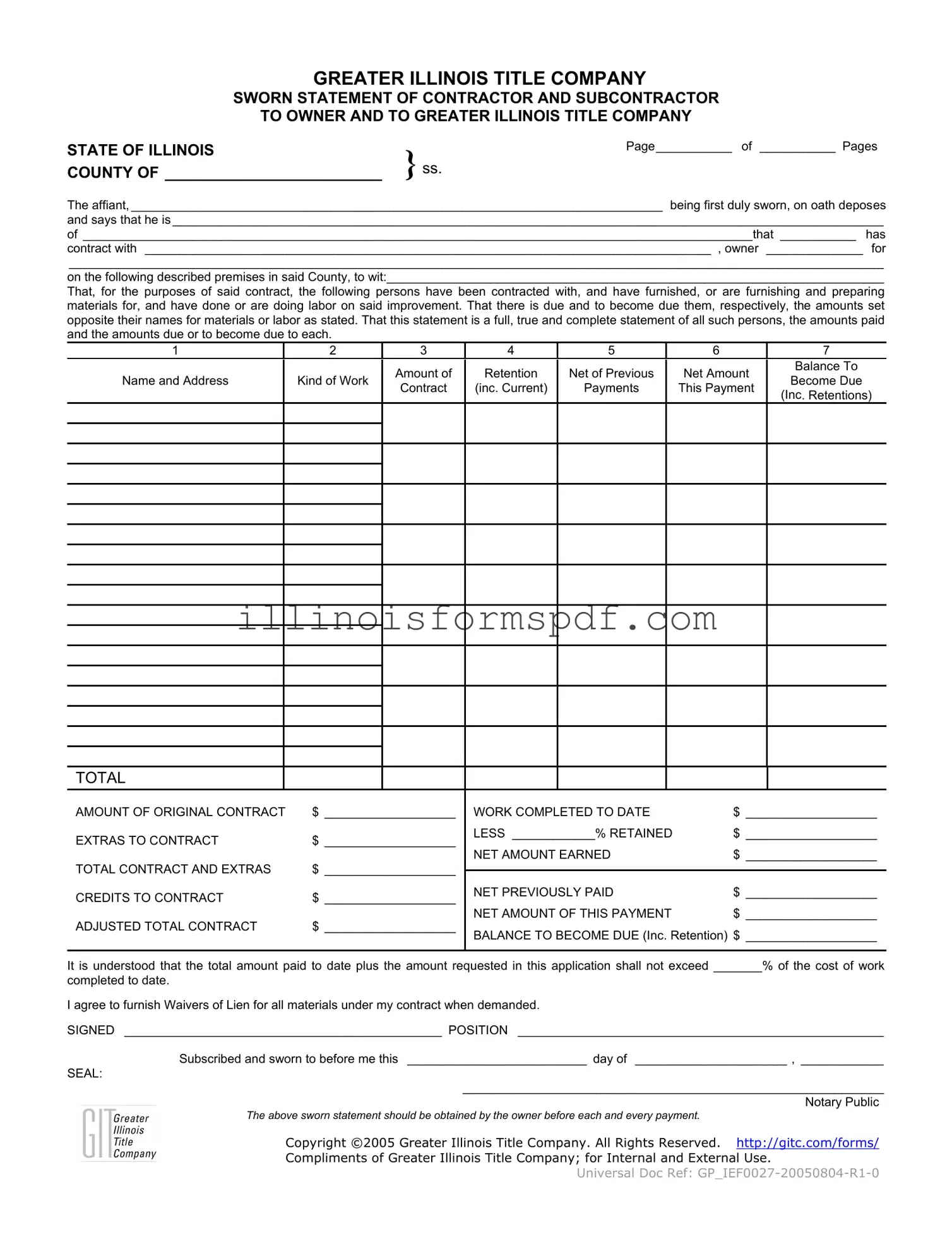 Get Illinois Sworn Statement Form