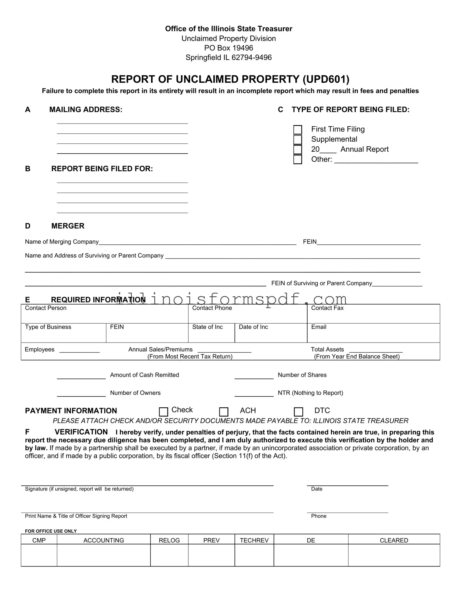 Get Illinois Unclaimed Property Reporting Form