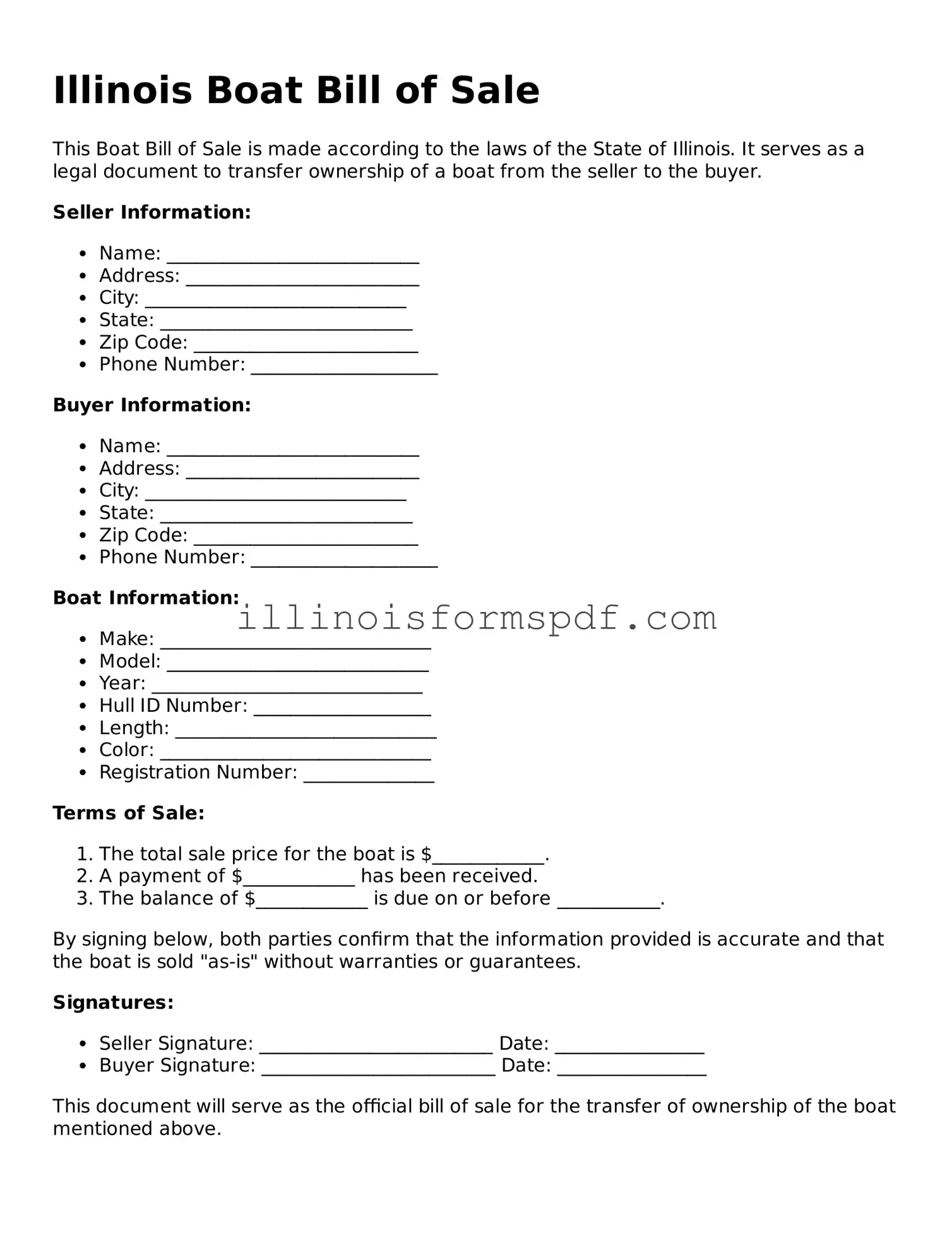 Printable Illinois Boat Bill of Sale Form