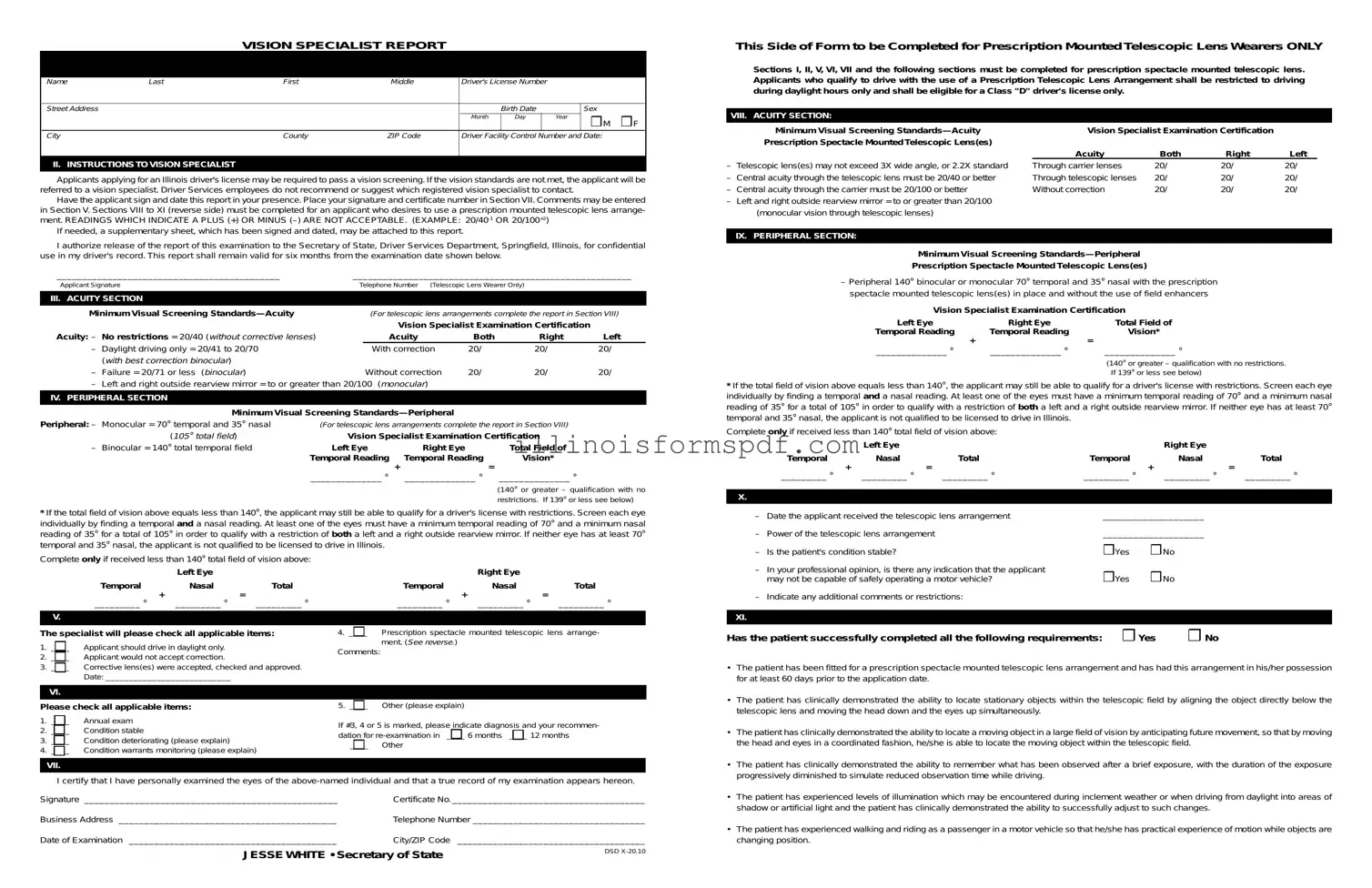 Get Illinois Vision Specialist Report Form