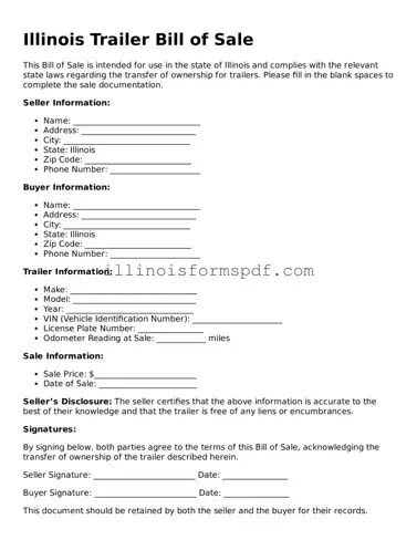 Printable Illinois Trailer Bill of Sale Form