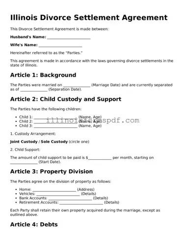 Printable Illinois Divorce Settlement Agreement Form