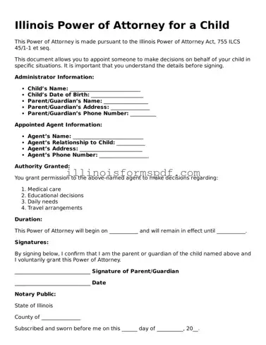 Printable Illinois Power of Attorney for a Child Form