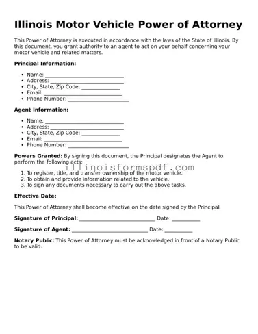 Printable Illinois Motor Vehicle Power of Attorney Form